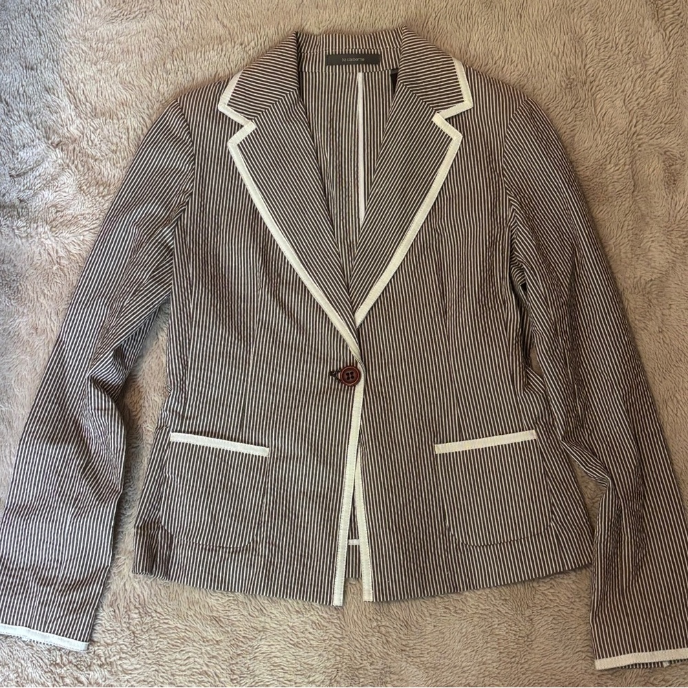 Striped Brown and White Women's Blazer